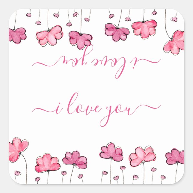 Adesivo Quadrado Flores Rosa Modernas, eu te amo (Frente)
