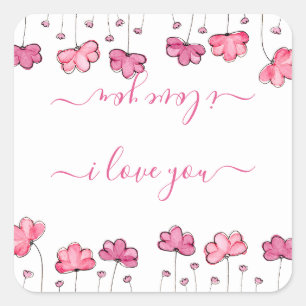 Adesivo Quadrado Flores Rosa Modernas, eu te amo