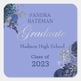 Adesivo Quadrado Flores Roxas Azuis | Vinheta para graduação de pra