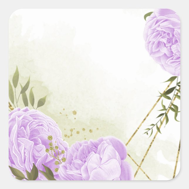 Adesivo Quadrado Flores roxas boho folhas verdes botânicas (Frente)