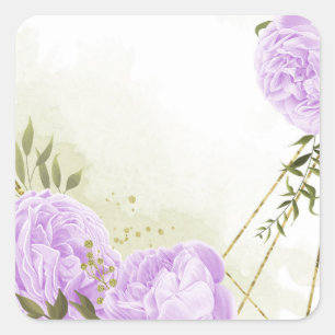 Adesivo Quadrado Flores roxas boho folhas verdes botânicas