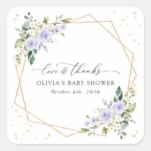Adesivo Quadrado Flores Roxas, Flores Brancas, Boho, Chá de Bebê