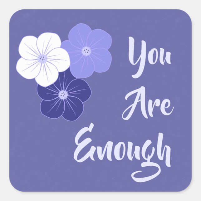 Adesivo Quadrado Flores Roxas "Já Chega" (Frente)