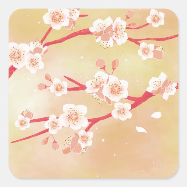 Adesivo Quadrado Flores Rustic Blooming Cherry Blossom (Frente)