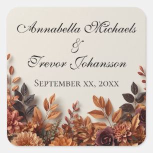 Adesivo Quadrado Flores Secas de Outono Nome Personalizado Floral