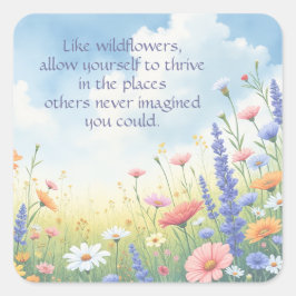 Adesivo Quadrado Flores selvagens e citação