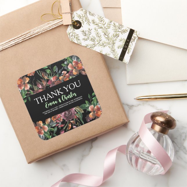 Adesivo Quadrado Flores Selvagens Escuras Salve A Data (Presentear)