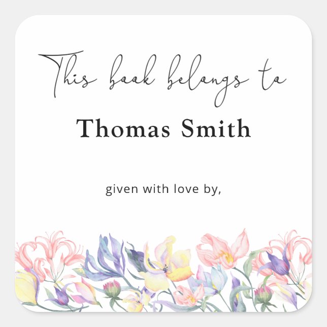 Adesivo Quadrado Flores selvagens- plante de Chá de fraldas, livros (Frente)