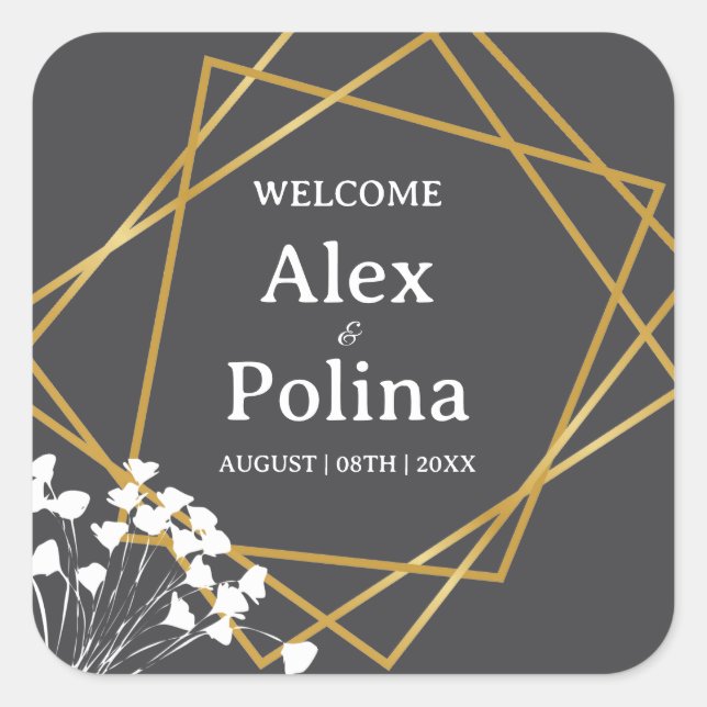 Adesivo Quadrado Flores silvestres elegantes moldura boas-vindas (Frente)