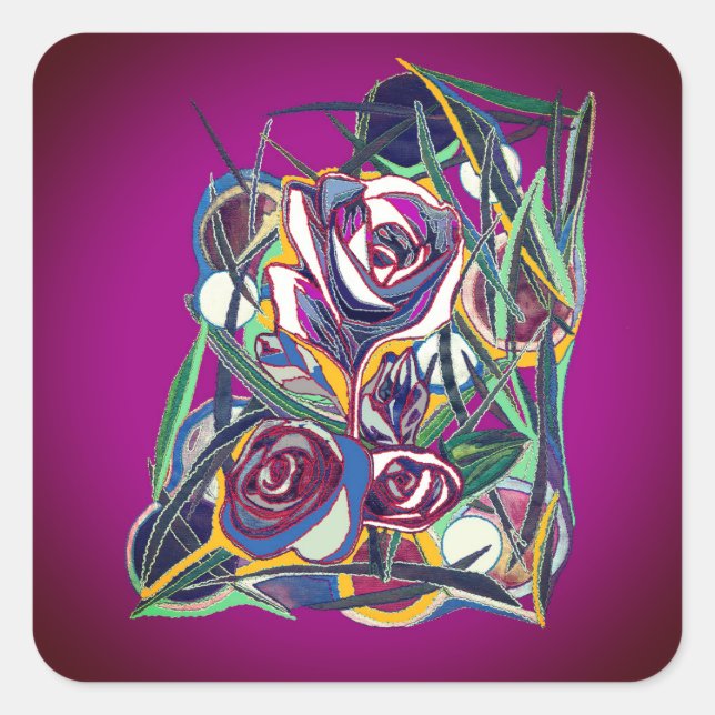 Adesivo Quadrado Flores , sobre fundo roxo (Frente)