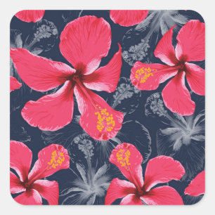 Adesivo Quadrado Flores Tropicais de Hibisco Design de Verão