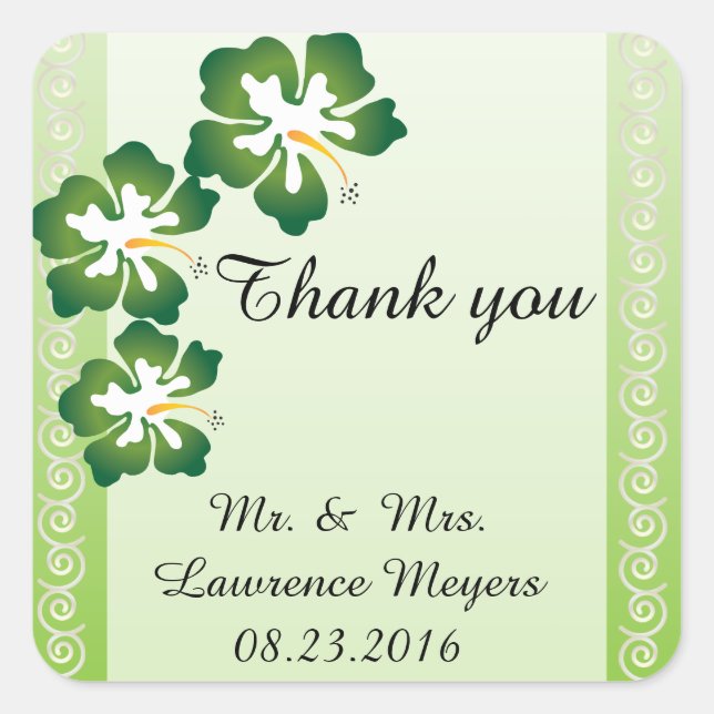 Adesivo Quadrado Flores Tropicais de Hibisco | Verde (Frente)