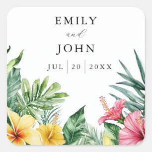 Adesivo Quadrado Flores Tropicais Elegante De Aquarela