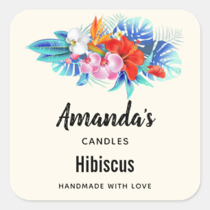 Adesivo Quadrado Flores Tropicais Exóticas em Velas Rosa e Aqua