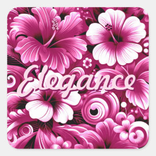 Adesivo Quadrado Flores tropicais havaianas Hibiscus cor-de-rosa br