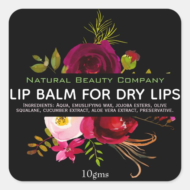 Adesivo Quadrado Flores Verdes Roxas Negras Rótulos De Balas (Frente)