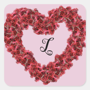 Adesivo Quadrado Flores Vermelhas Coração com Monograma Floral