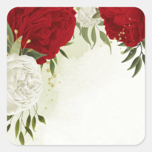 Adesivo Quadrado flores vermelhas folhas verdes casamento