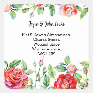 Adesivo Quadrado flores vermelhas Rótulo do endereço