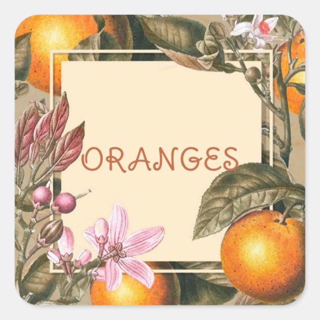 Adesivo Quadrado Flores Vintage e Laranjas (Frente)