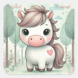 Adesivo Quadrado Floresta Amiga Cute Pony Pastel
