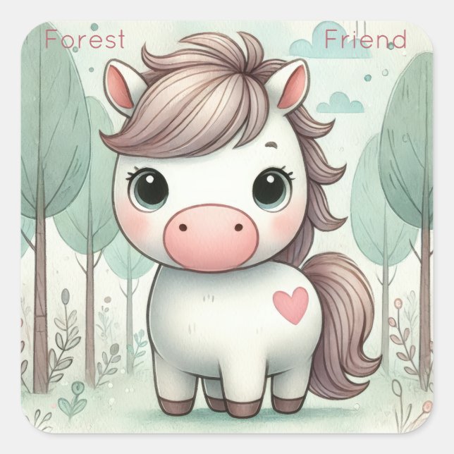 Adesivo Quadrado Floresta Amiga Cute Pony Pastel (Frente)