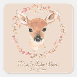 Adesivo Quadrado Floresta Animais Aquarela Chá de fraldas mínimo