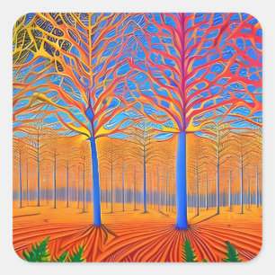 Adesivo Quadrado Floresta de Arte Moderna e Atormentada