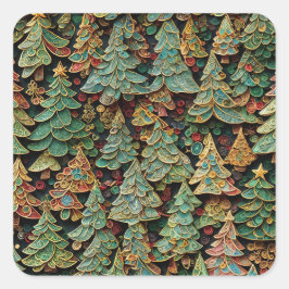 Adesivo Quadrado Floresta de Árvore de Natal Whimsey