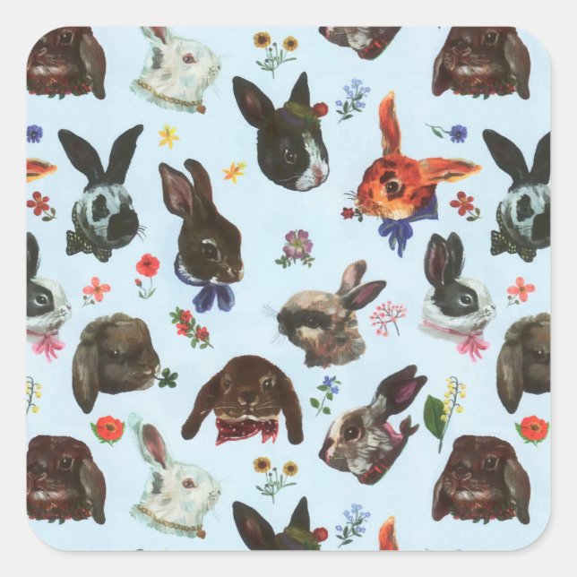 Adesivo Quadrado Floresta de Coelhos primavera Floral (Frente)