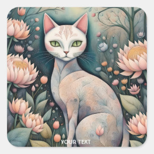 Adesivo Quadrado Floresta de Flores de Gato Fantasy