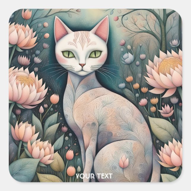 Adesivo Quadrado Floresta de Flores de Gato Fantasy (Frente)