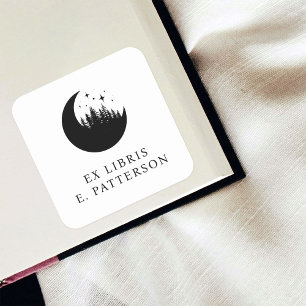 Adesivo Quadrado Floresta de Lua Personalizada e Estrelas Ex Libris
