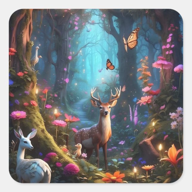 Adesivo Quadrado Floresta Encantada Um Oásis Místico (Frente)
