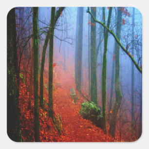 Adesivo Quadrado Floresta Pintada Outono Névoa Azul