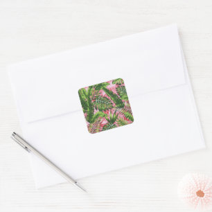 Adesivo Quadrado Floresta Tropical de Greenerescência Rosa Botâni