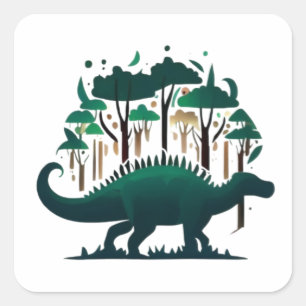 Adesivo Quadrado Floresta Única de Estegossauro Verde Dinossauro