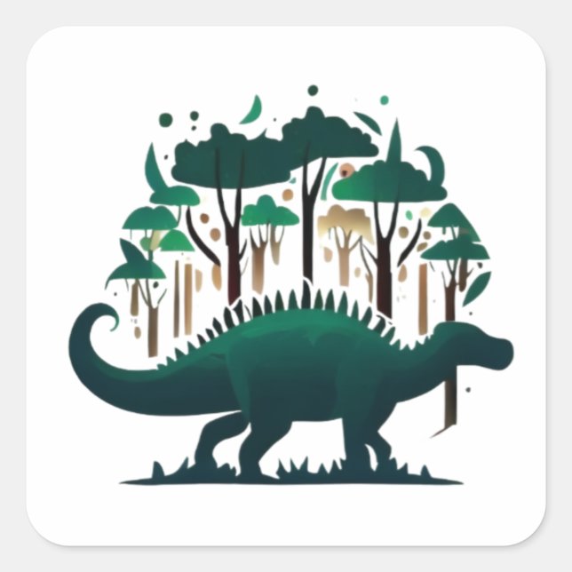Adesivo Quadrado Floresta Única de Estegossauro Verde Dinossauro (Frente)