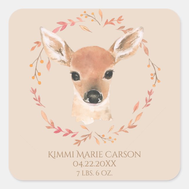 Adesivo Quadrado Floresta Woodland Animal Aquarela Parto Simples (Frente)