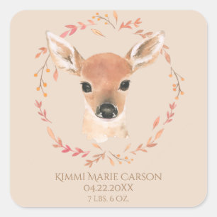 Adesivo Quadrado Floresta Woodland Animal Aquarela Parto Simples