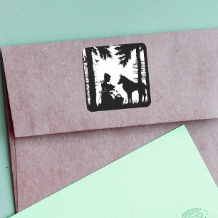 Adesivo Quadrado Florestas de Lobo de Cabelo Vermelho de Silhueta P