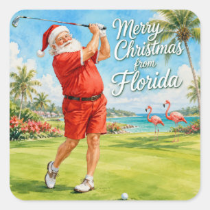 Adesivo Quadrado Flórida Golfe Feliz Natal com Papai Noel