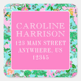 Adesivo Quadrado Flórida Map Preppy Palm Beach Pattern Impressão