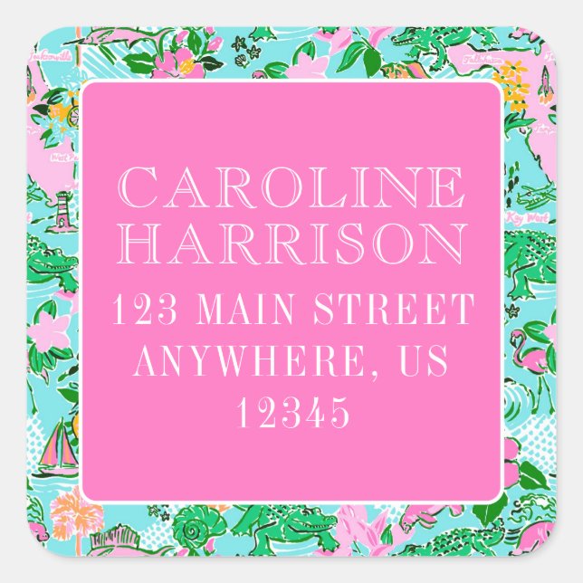 Adesivo Quadrado Flórida Map Preppy Palm Beach Pattern Impressão (Frente)