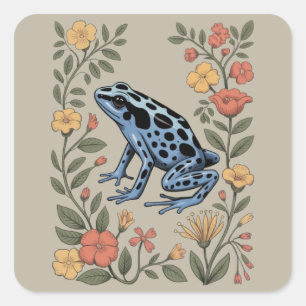 Adesivo Quadrado Florzinha Fofa Sapo Veneno Azul Sapo Amante