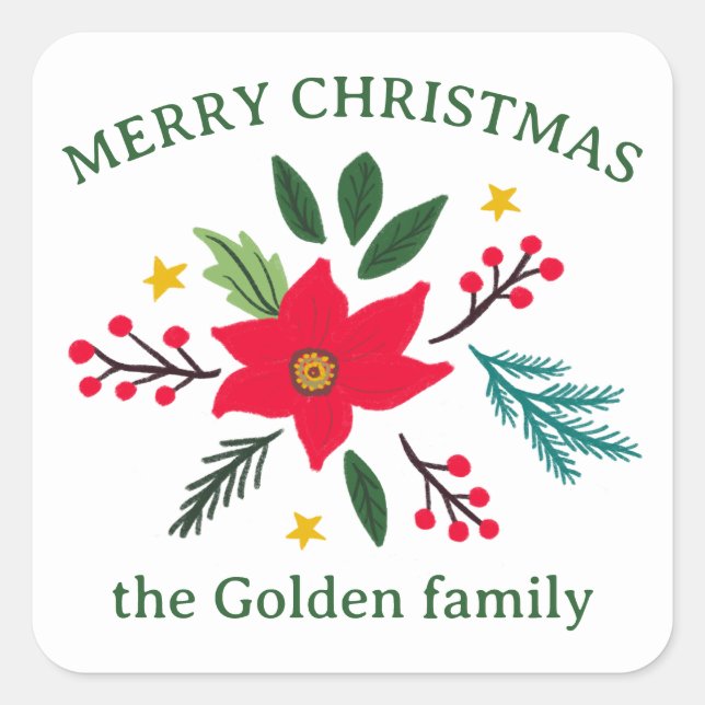 Adesivo Quadrado Flower Botanicals Foliage Holiday