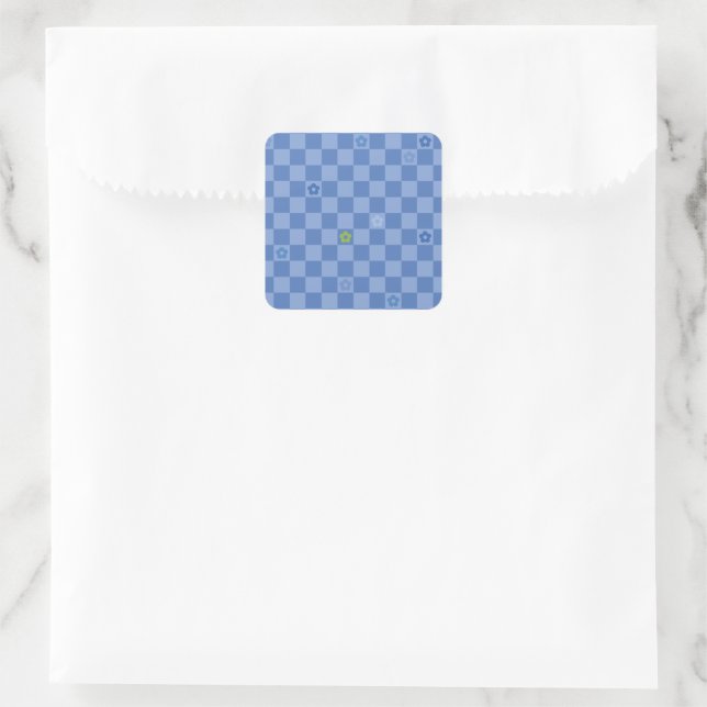 Adesivo Quadrado Flower Checkered Pattern No. 01 - Light Blue (Bolsa)