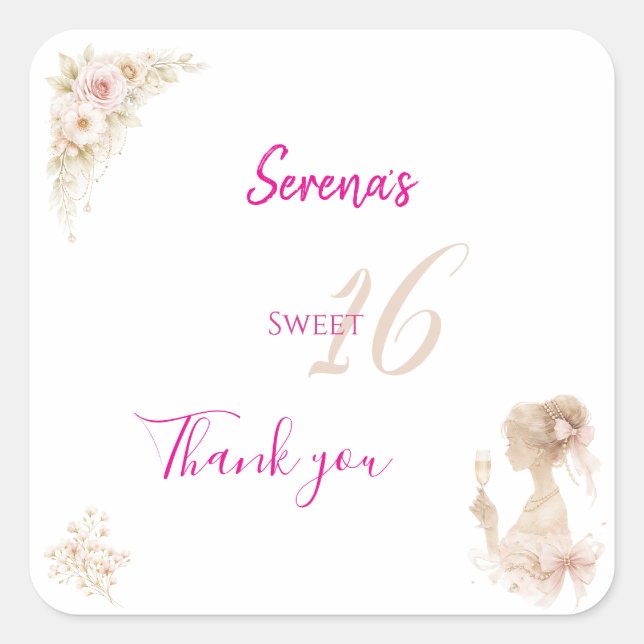 Adesivo Quadrado Flower Dreamy Soft Sweet 16 Birthday Sticker (Frente)
