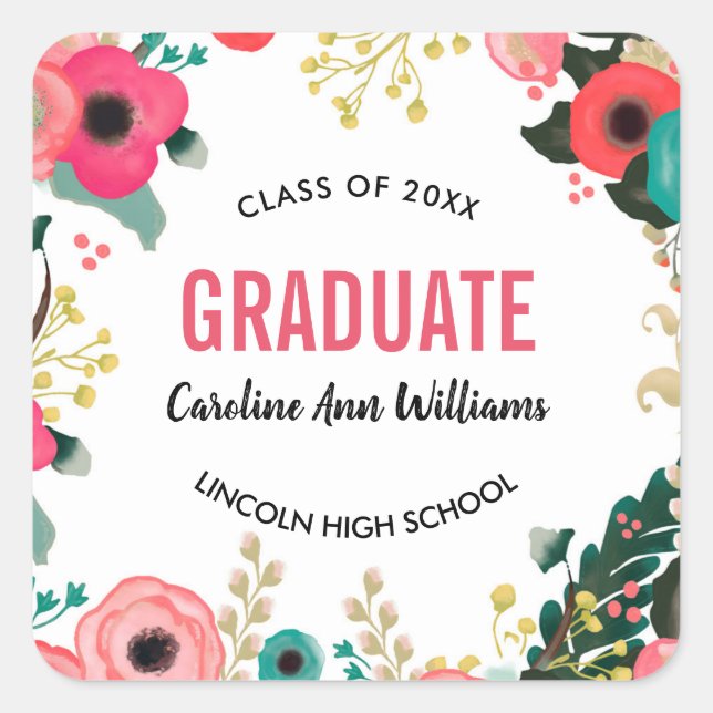Adesivo Quadrado Flower Painting Custom Graduation  (Frente)