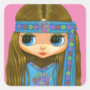 Adesivo Quadrado Flower Power Hippie Headband Pintinho